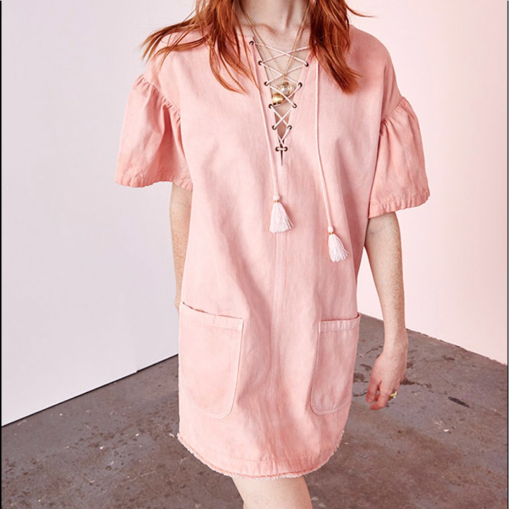 Ulla Johnson Pink Lace-Up Short Sleeve Shift Dress